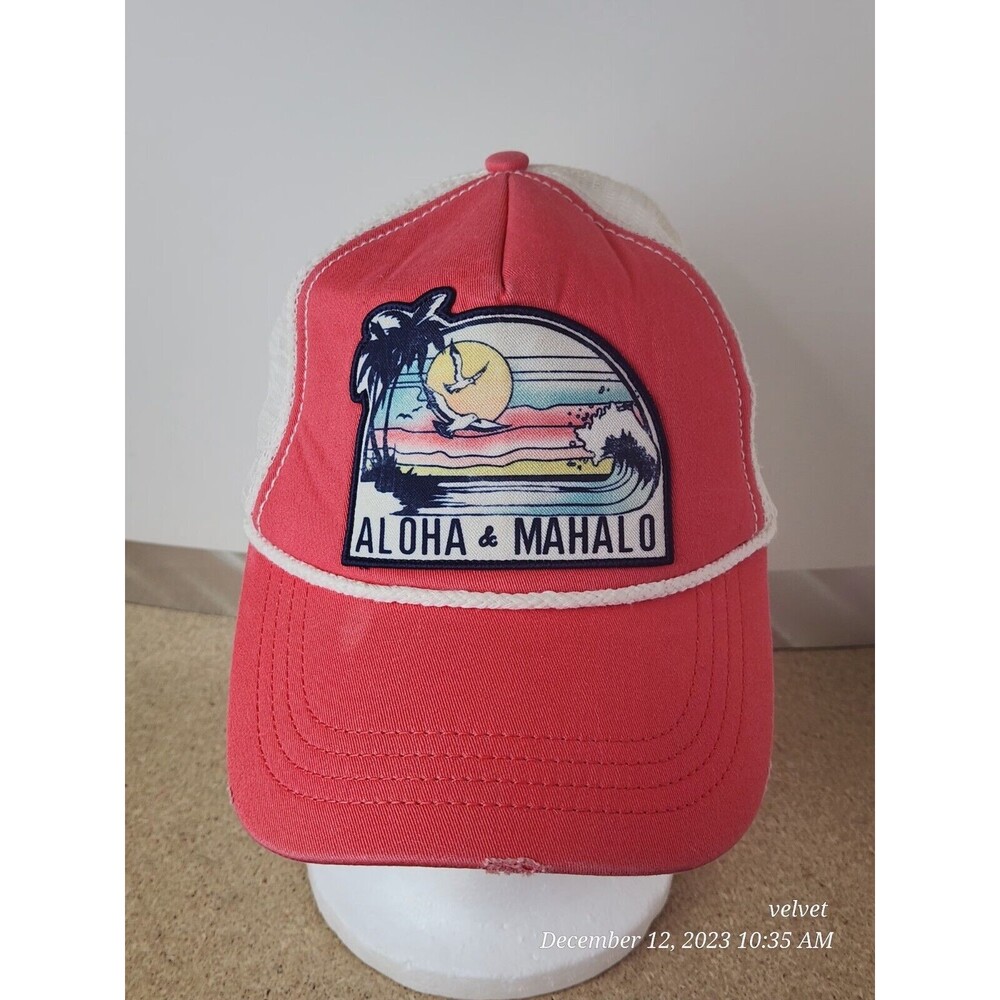 Billabong Aloha Mahola Hawaii Snapback Trucker Mesh Rope Hat Ball Foam Cap Peach